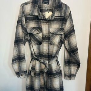 Women's Plaid Utility Jacket - Black and Cream